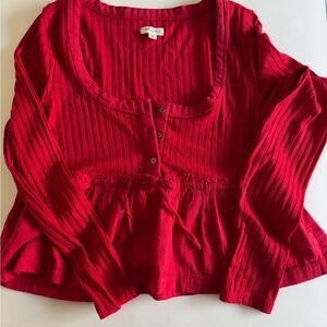 Anthropologie NWOT Red long sleeve top with tie waist #redtop